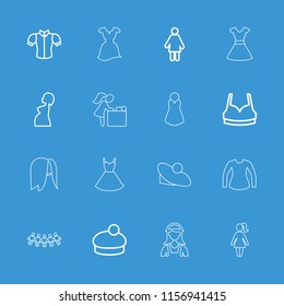 Lady icon. collection of 16 lady outline icons such as sport bra, blouse, woman hat, woman, pregnant woman, baby changing room. editable lady icons for web and mobile.