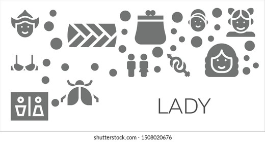 lady icon set. 11 filled lady icons.  Collection Of - Woman, Plait, Brassiere, Toilet, Wc, Gender, Purse, Ladybug, Girl icons