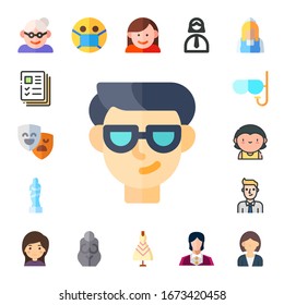 conjunto de iconos de la dama. 17 iconos de damas planas.  Iconos modernos sencillos, como: abuela, perfiles, máscaras, niño, venus de milo, máscara, madre, chica, diosa, vestido de novia, empresaria, sirvienta