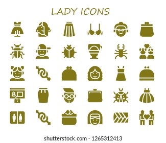  lady icon set. 30 filled lady icons. Simple modern icons about  - Dress, Girl, Skirt, Brassiere, Grandmother, Purse, Beetle, Boy, Ladybug, Toilet, Couple, Gender, Woman, Profile