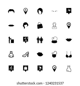 lady icon set about wc sign, girl, wedding dress and eyebrow vector set