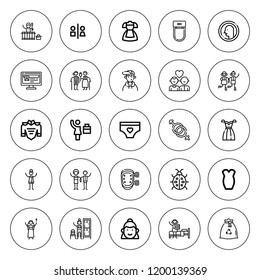 Lady icon set. collection of 25 outline lady icons with bathroom, changing room, businesswoman, boy, couple, dress, gender symbol, maid, ladybug, nun icons. editable icons.