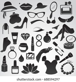 Lady icon set isolated on white background. Vector art.