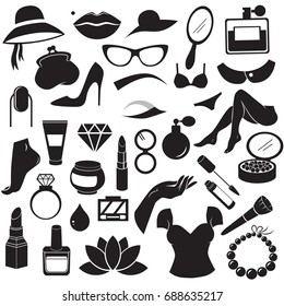 Lady icon set isolated on white background. Vector art.