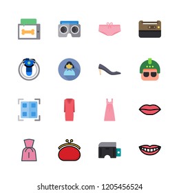 lady icon set. vector set about smile, purse, lips and panties icons set.