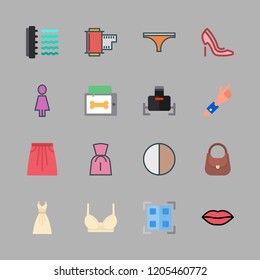 lady icon set. vector set about negative, lips, woman and dress icons set.
