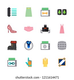 lady icon set. vector set about shoe, virtual reality, dress and skirt icons set.