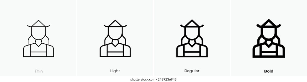 lady icon. Thin, Light Regular And Bold style design isolated on white background