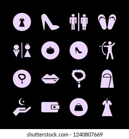 lady icon. lady vector icons set lips, hand islam sign, women shoes and wc