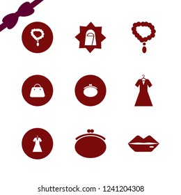 lady icon. lady vector icons set arab woman, evening dress, necklace and lips