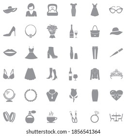 Lady Icons. Gray Flat Design. Vector Illustration.