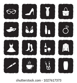 Lady Icons. Grunge Black Flat Design. Vector Illustration.