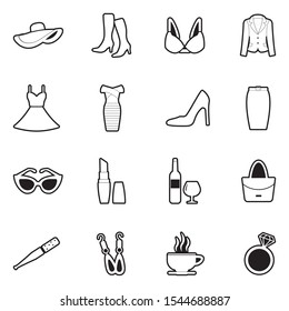 Lady Icons. Line With Fill Design. Vector Illustration.