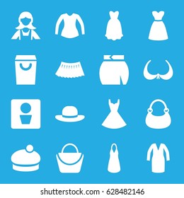 Lady icons set. set of 16 lady filled icons such as man WC, woman bag, bra, maid, dress, blouse, bag, skirt, woman hat