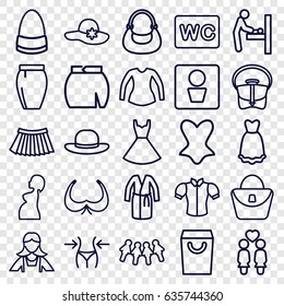 Lady icons set. set of 25 lady outline icons such as man wc, baby changing room, woman bag, bra, woman hat, slim, maid, wc, corset, blouse, dress, bag, skirt, women couple