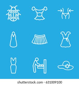 Lady icons set. set of 9 lady outline icons such as baby changing room, woman hat, slim, dress, blouse, skirt