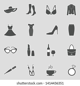 Lady Icons. Sticker Design. Vector Illustration.