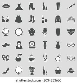Lady Icons. Sticker Design. Vector Illustration.