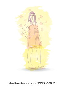 lady illustration outline vector simple glowing lines with light background