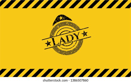 Lady inside warning sign, black grunge emblem. Vector Illustration. Detailed.