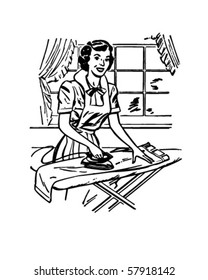 Lady Ironing - Retro Clip Art