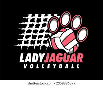 lady jaguar volleyball design with paw print ball and net for school, college or league sports