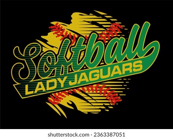 lady jaguars softball team design with ball and stitches for school, college or league sports