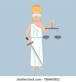 Lady Justice, classic view  -  funny vector cartoon illustration of judicial system symbol in flat style