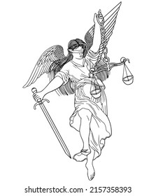 Lady of justice, the goddess of themis line art vector Illustration