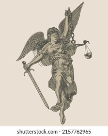 Lady of justice, the goddess of themis line art vector Illustration