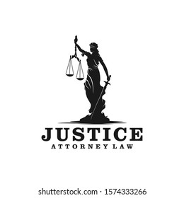 Lady Justice, justitia goddess logo for attorney and law simple clean minimalist modern silhouette statue black icon design.