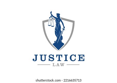 Lady Justice justitia goddess logo for attorney and law minimalist modern silhouette statue black icon design.