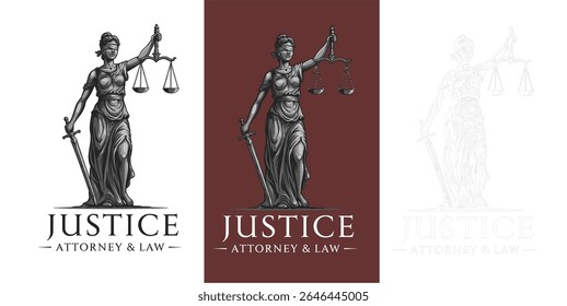 Lady Justice, justitia goddess logo for attorney and law simple clean minimalist modern silhouette statue black icon design