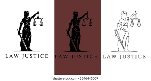 Lady Justice, justitia goddess logo for attorney and law simple clean minimalist modern silhouette statue black icon design