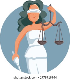 Lady Justice Logo Mascot Vector Illustration. Themis or Justice with sword and weights symbol of morality, law and order
