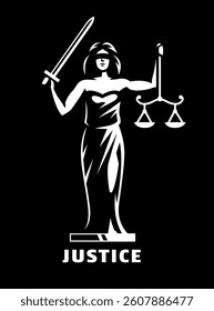 Lady justice logo on a dark background.