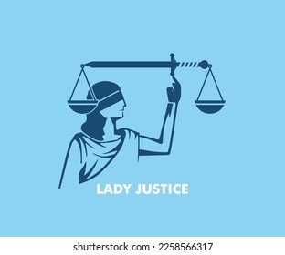 LADY JUSTICE LOGO, silhouette of great woman with scales and blade vector illustrations