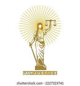 LADY JUSTICE LOGO, silhouette of young lady holding scales and bring sword, vector illustrations