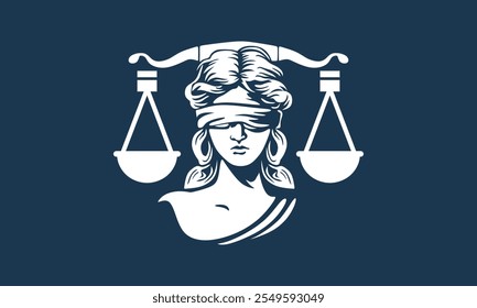 Lady Justice, escala y logotipo de la ley, silueta de Ilustraciones vectoriales de mujer ciega