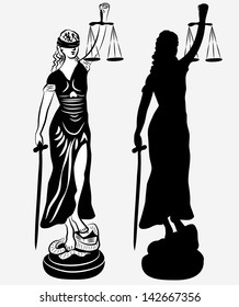 LADY JUSTICE SILHOUETTE AND OUTLINE VECTOR