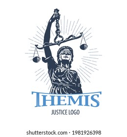 Lady Justice or Themis Femida, blindfolded with beam balance, cartoon character vector illustration for World Day For International Justice. Legal services and law symbol.