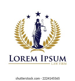 Lady justice, Themis, Femida with sword and scales. Logo or emblem design for Law firm, Lawyer service, Law office. Vector illustration.