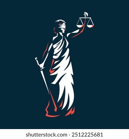 Lady Justice. Frau, die Waage hält und Schwertvektorgrafik