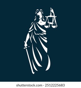 Lady Justice. Frau, die Waage hält und Schwertvektorgrafik