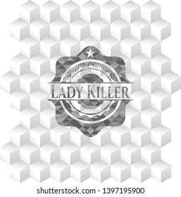 Lady Killer grey emblem. Vintage with geometric cube white background