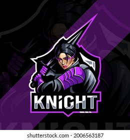 Lady knight mascot logo esport template design