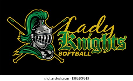 lady knights softball team design with helmet and crossed bats for school, college or league