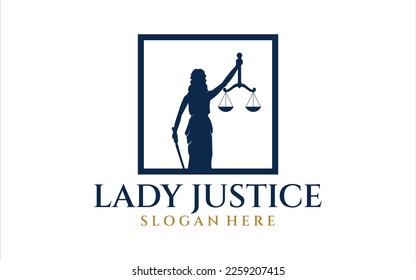 lady law concept, lawyer, justice design.Logo or label for law firm. Vector illustration.