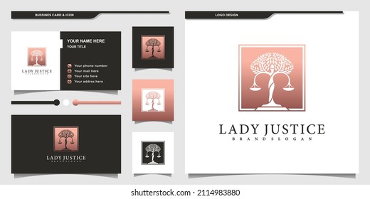 Lady lawyer logo justice design with modern concept Premium Vector