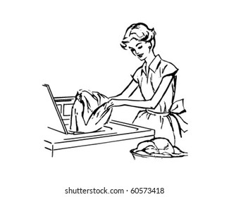 Lady Loading Washer - Retro Clip Art